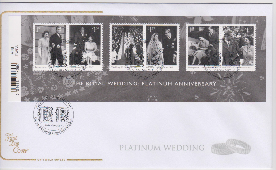 2017 The Royal Wedding Platinum Anniversary COTSWOLD MS FDC - Queen Elizabeth Court Birmingham Postmark